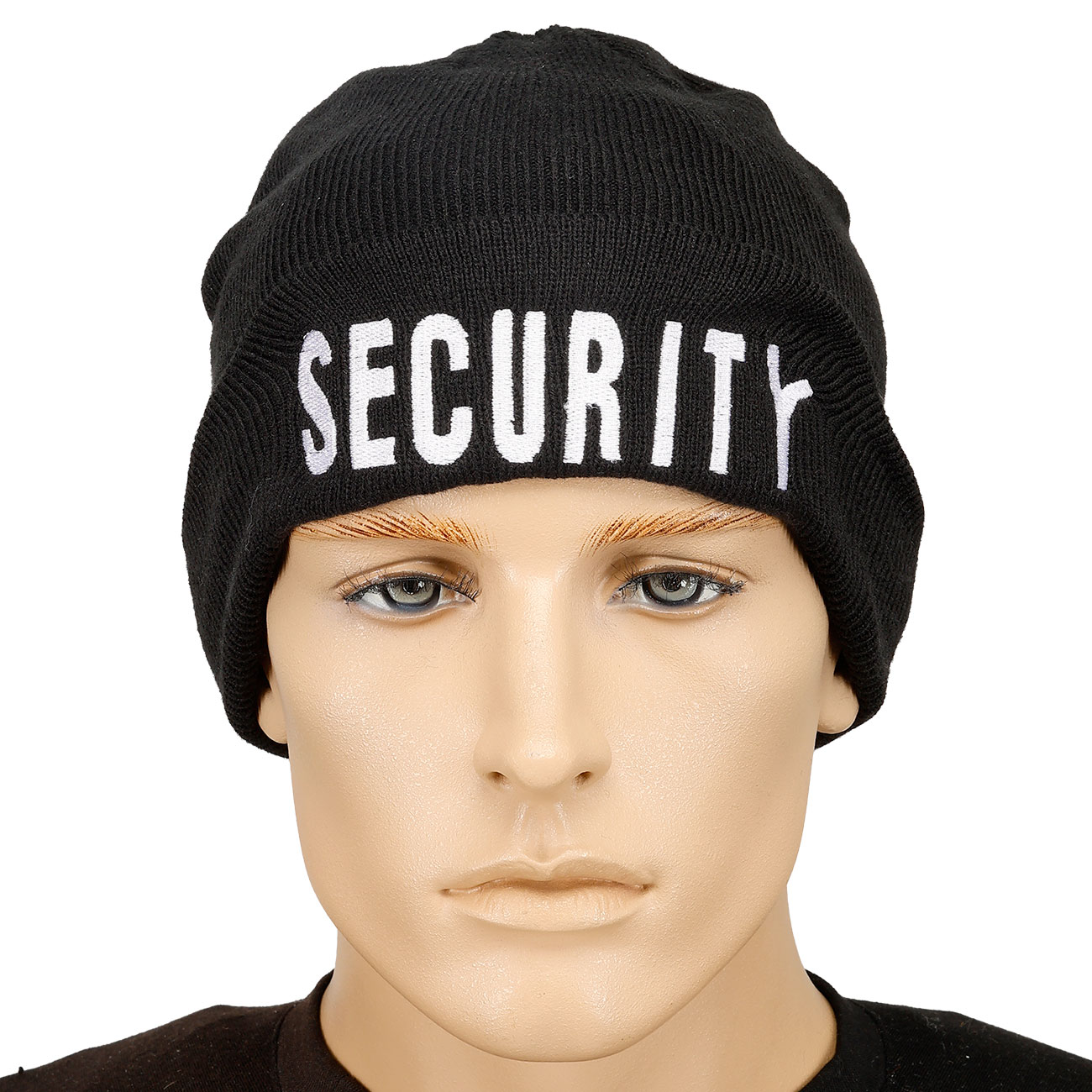 Rollstrickm�tze schwarz mit Security bestickt