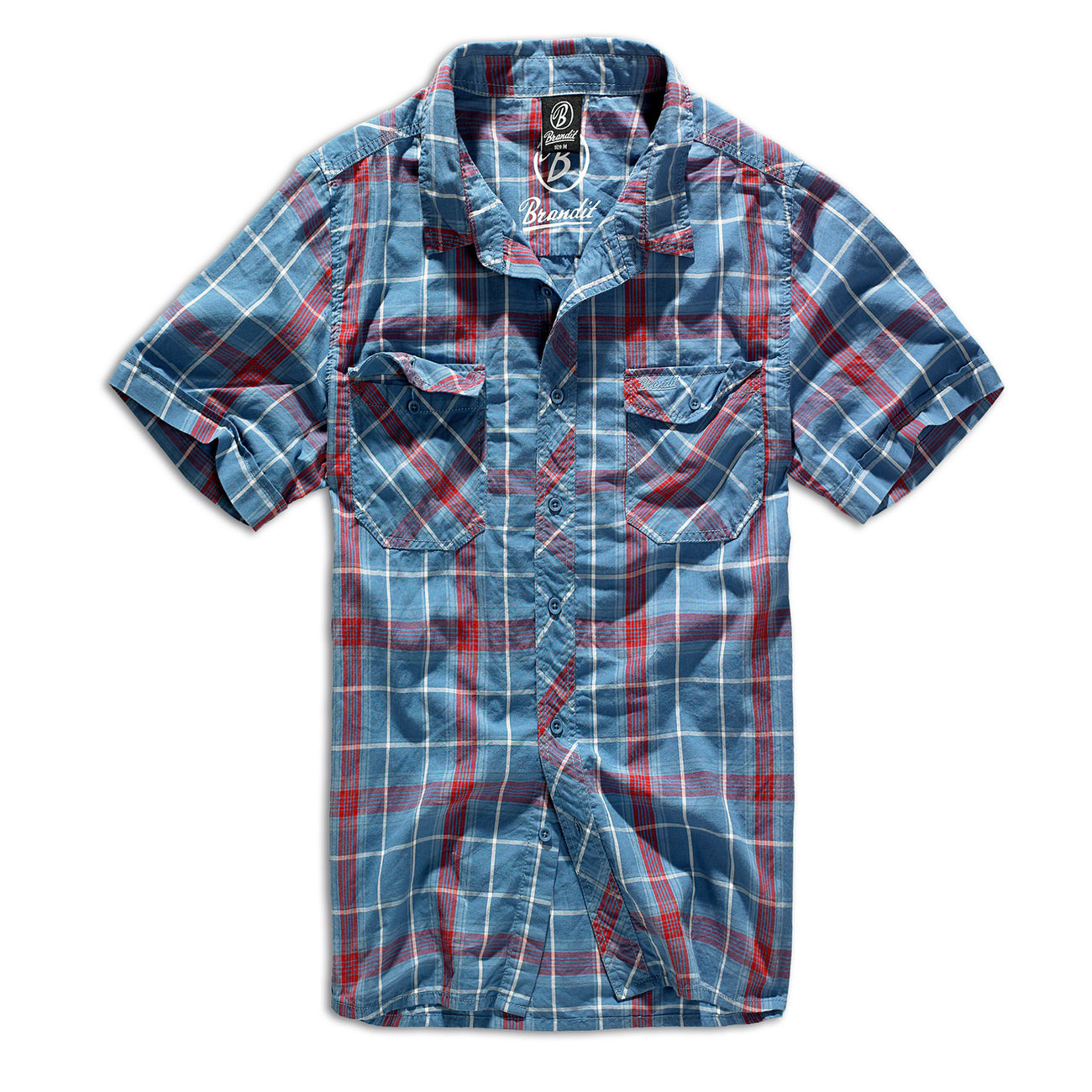 Brandit Hemd Roadstar Shirt kurzarm rot-blau