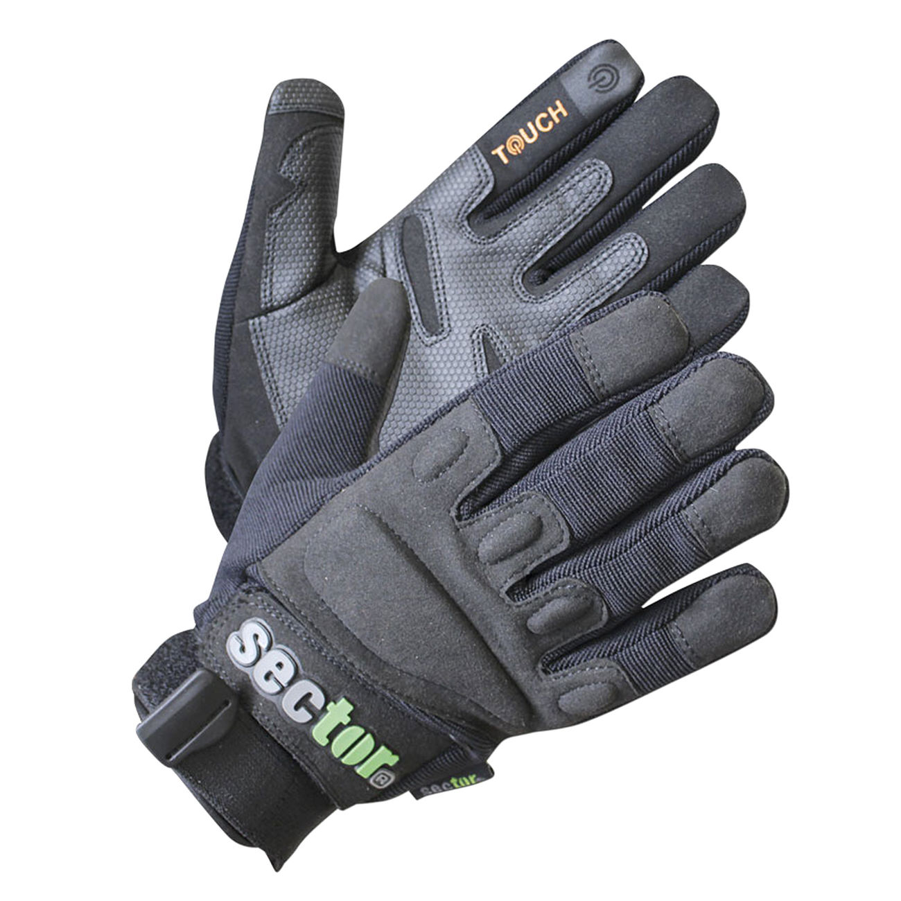 Sector Security Handschuh mit EVA Gummiprotektoren und Touchscreen Finger, schwarz