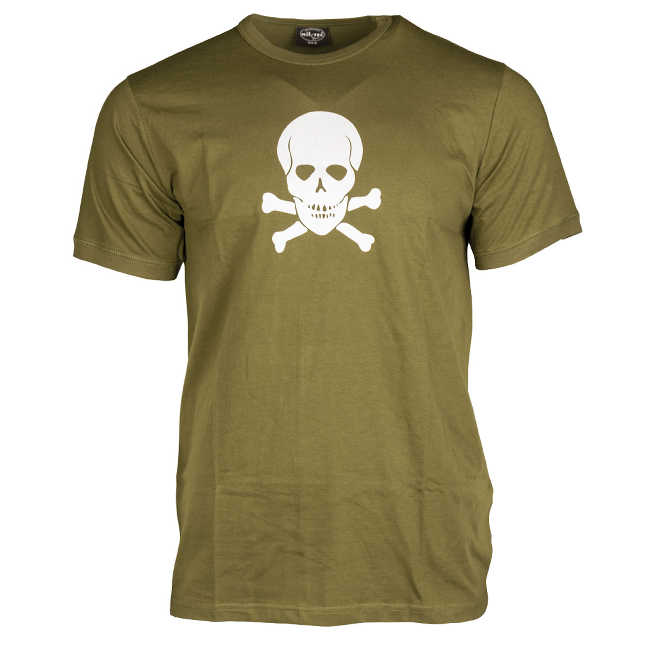 Mil Tec T Shirt Totenkopf Oliv Weiss