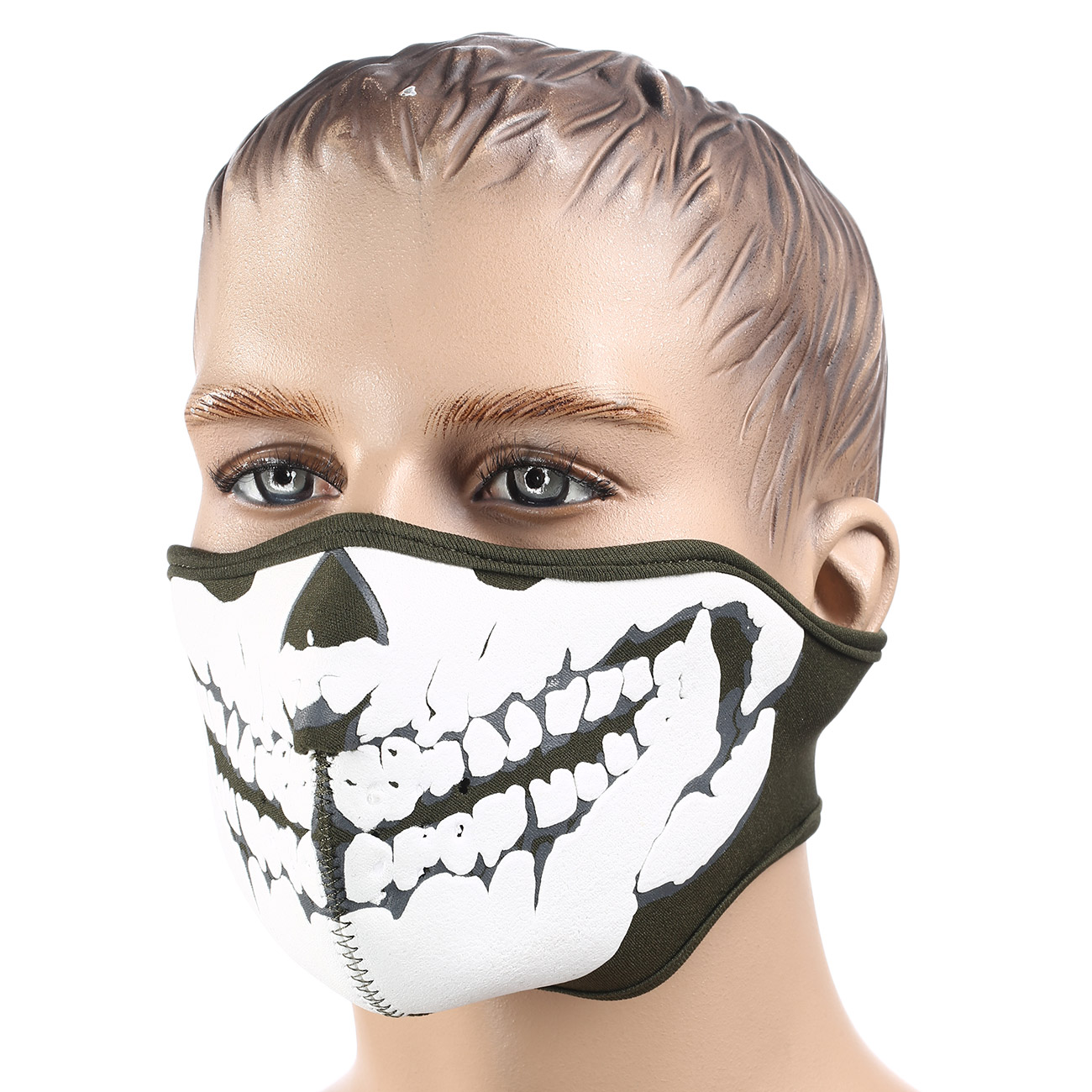 101 INC Neopren Halb-Gesichtsmaske Skull 3D grün