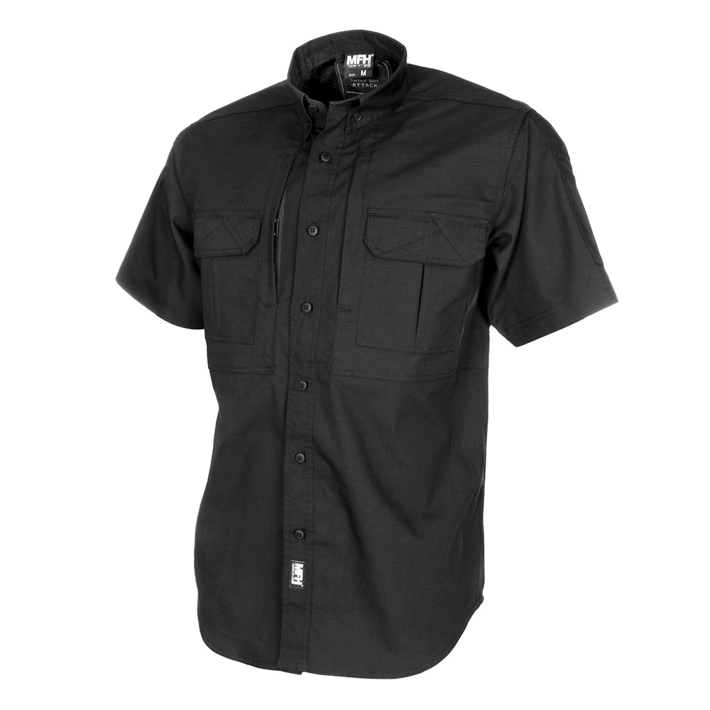 MFH Outdoorhemd Attack Ripstop kurzarm schwarz schnelltrocknend