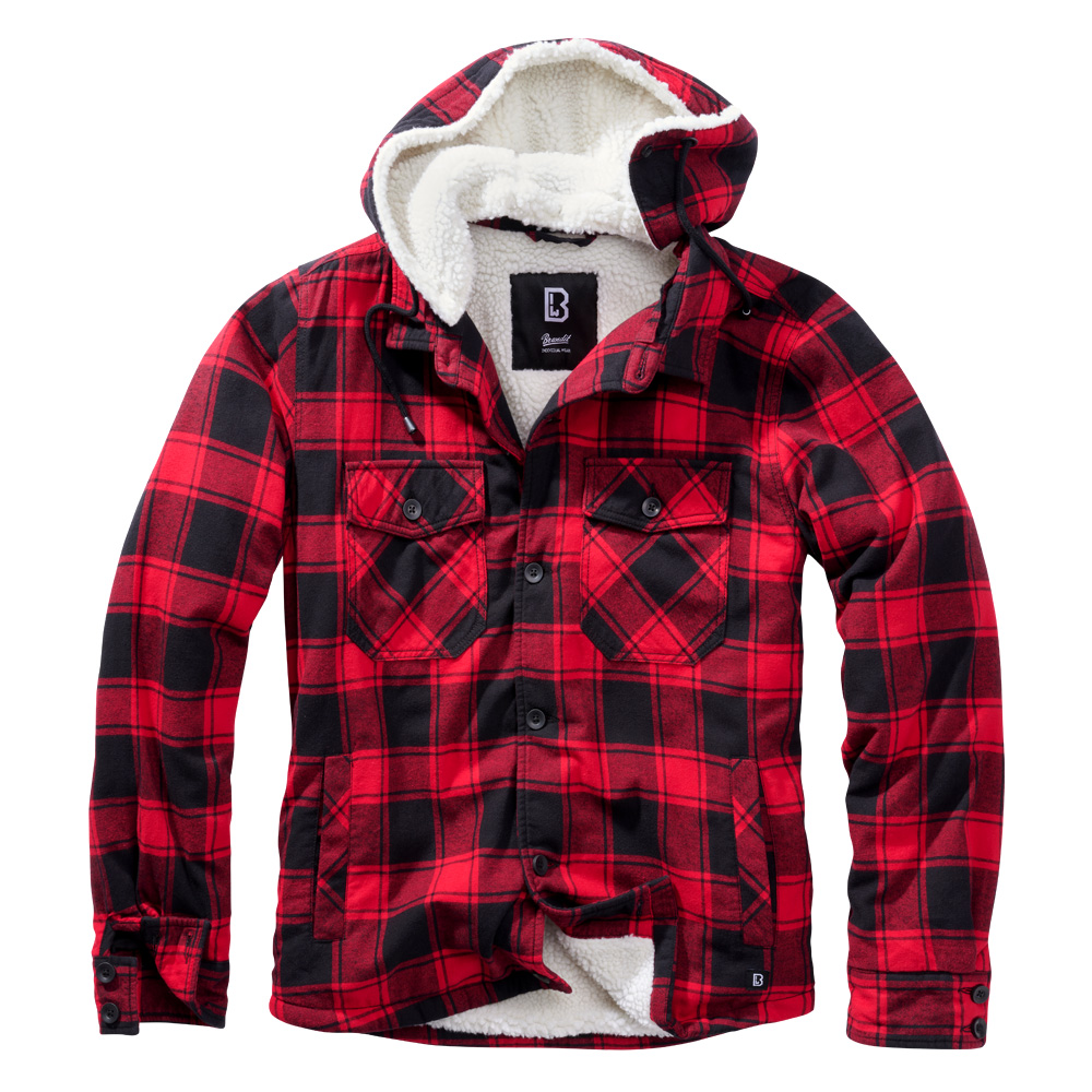 Brandit Flanell Jacke Lumberjacket Hooded Teddyfell rot/schwarz kariert