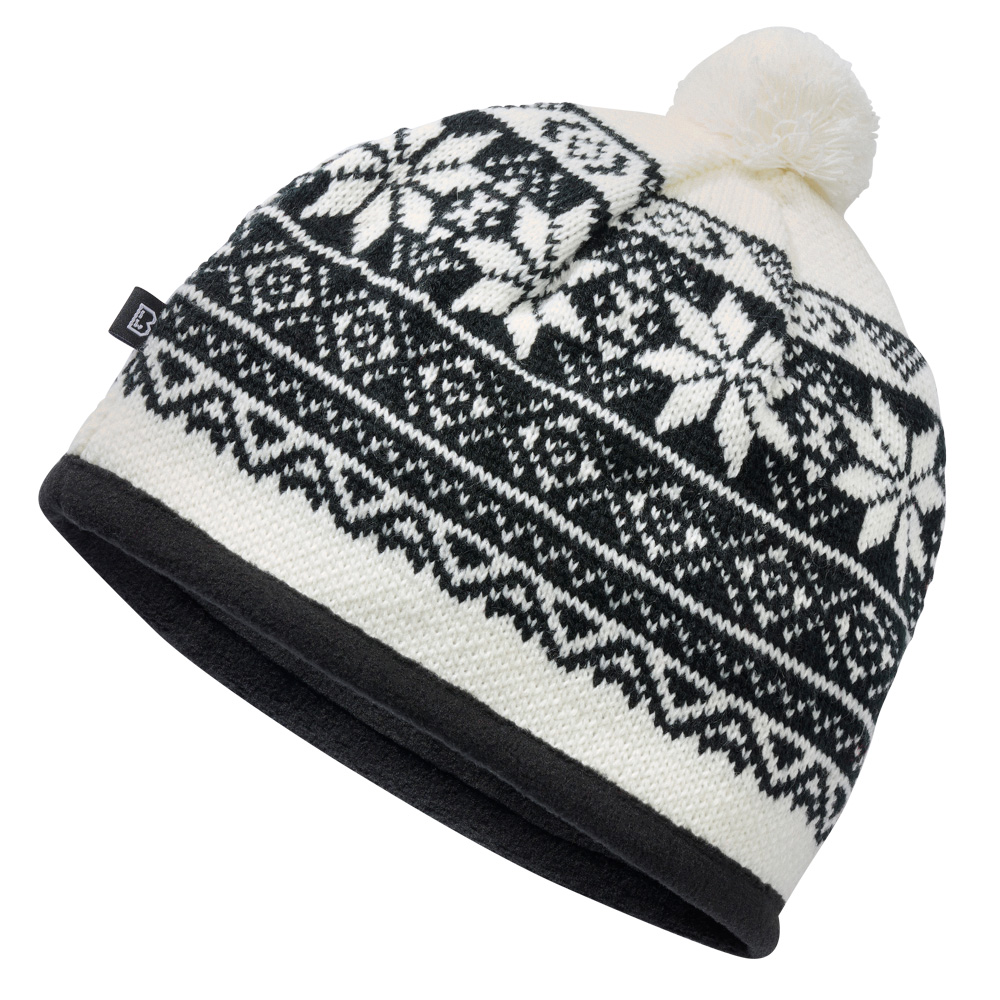 Strickmtze mit warmen Fleeceeinsatz,  Snow Cap wei/schwarz