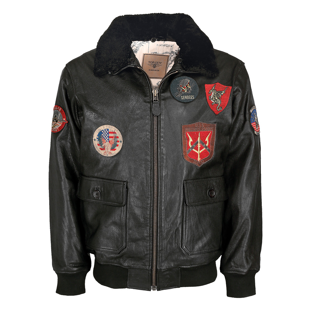 Top Gun Lederjacke mit Pelzkragen schwarz