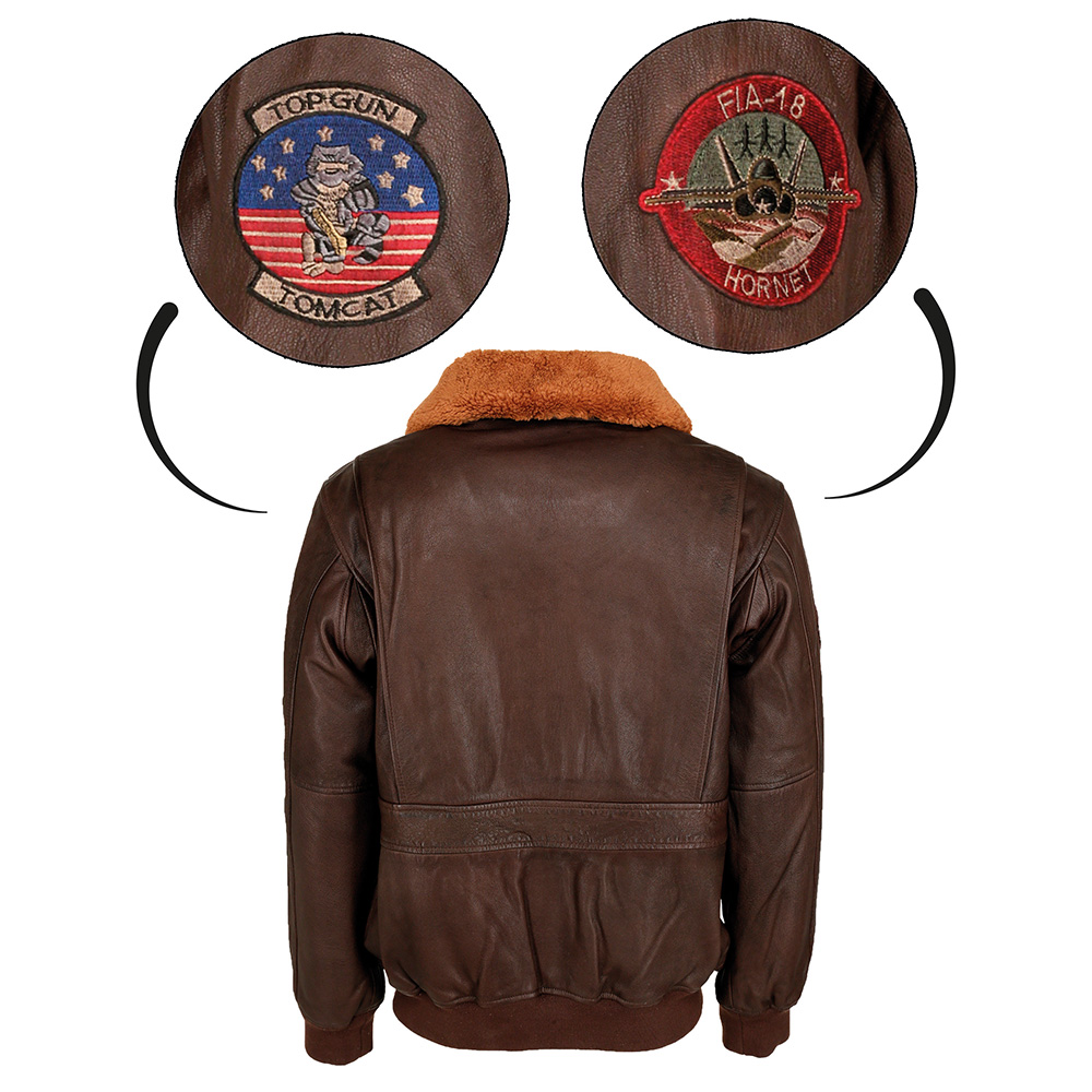 Top Gun Lederjacke mit Pelzkragen braun Bild 1