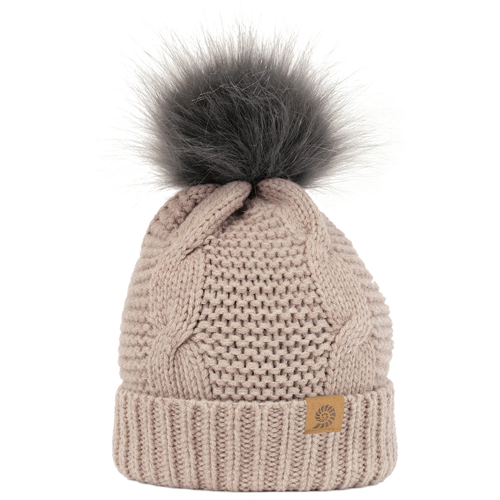 Origin Outdoors Strickmtze Bobble 100% Merinowolle mit abnehmbaren Bommel beige