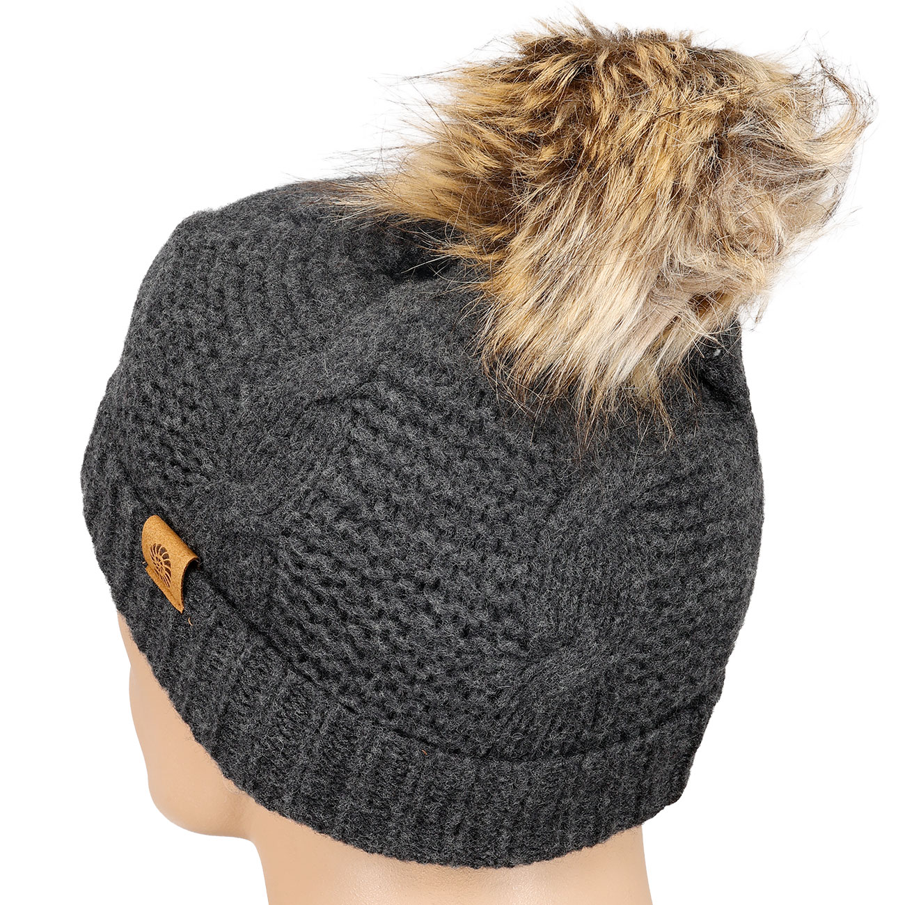Origin Outdoors Strickmütze Bobble 100% Merinowolle mit abnehmbaren Bommel grau