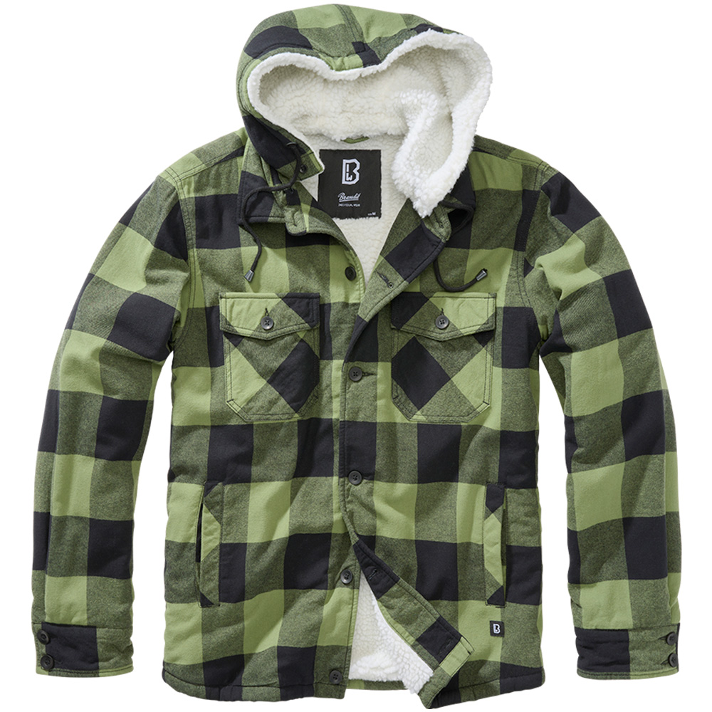 Brandit Hemdjacke Flanell mit Kapuze schwarz/oliv kariert
