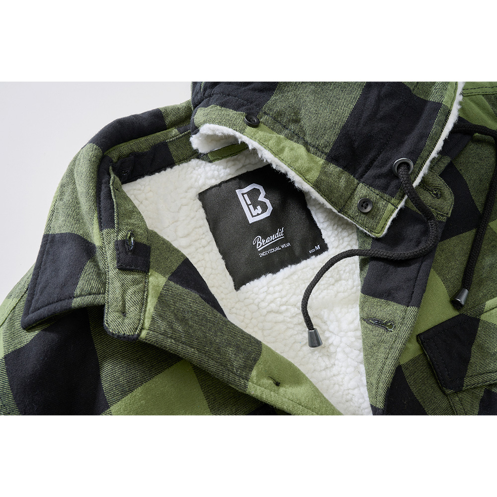 Brandit Hemdjacke Flanell mit Kapuze schwarz/oliv kariert Bild 1