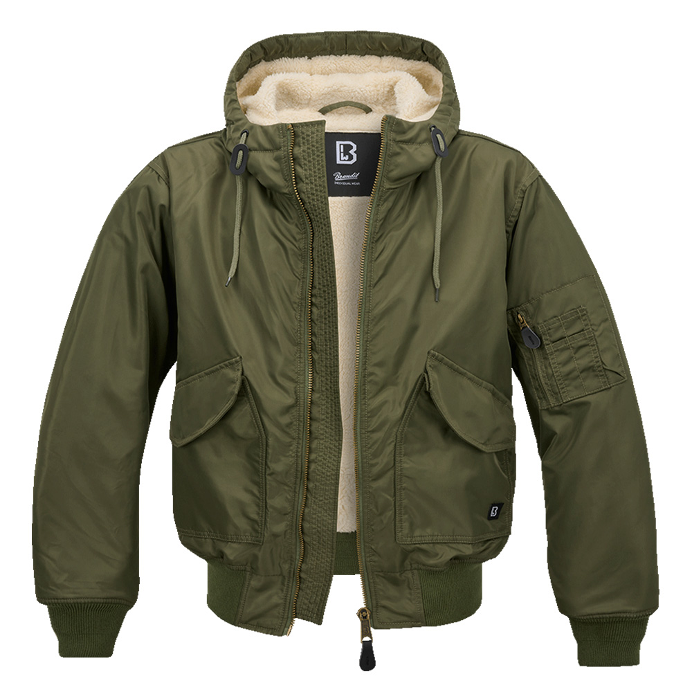 Brandit Jacke CWU mit Teddyfleece und Kapuze oliv