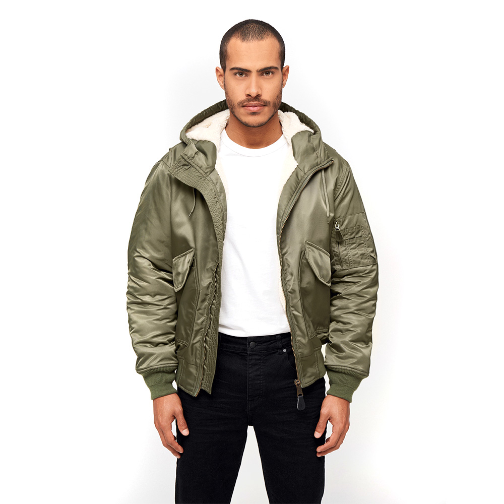 Brandit Jacke CWU mit Teddyfleece und Kapuze oliv Bild 1