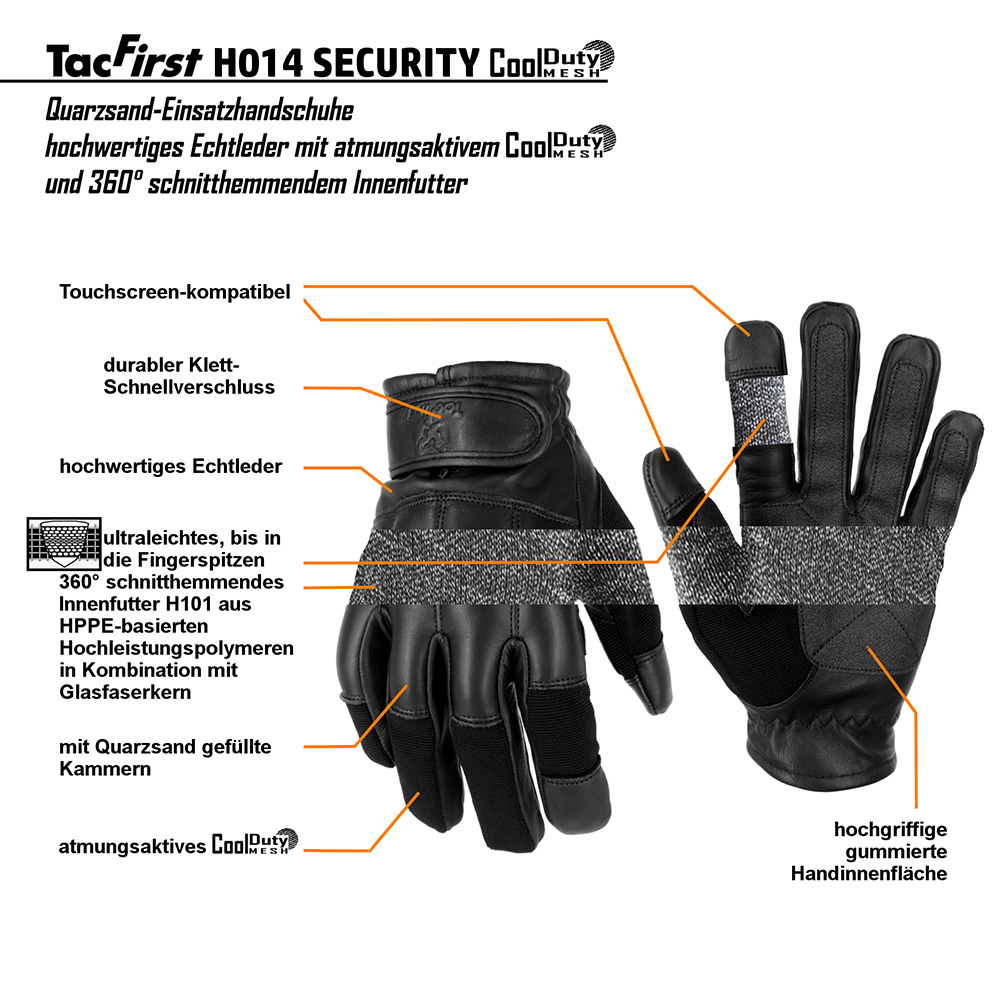 TacFirst Quarzhandschuhe Cool Duty atmungsaktiv 360 schnitthemmend kurz schwarz Bild 1