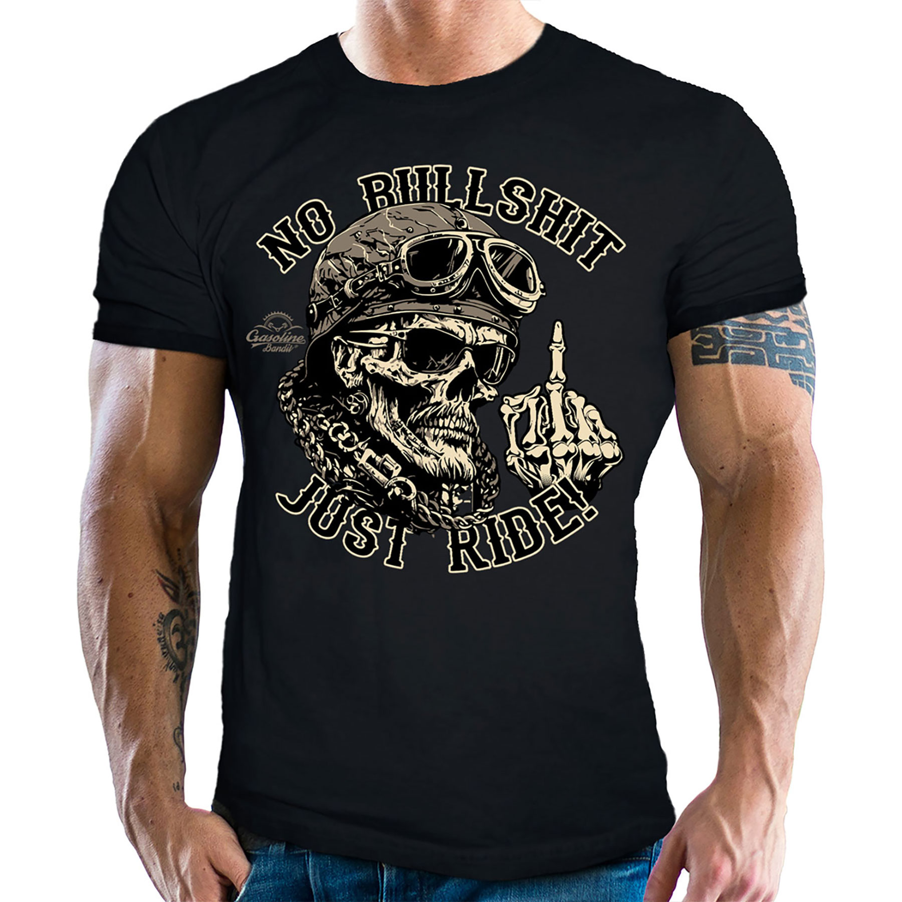 GASOLINE Bandit T-Shirt  No bullshit - Just Ride  - was soll's, egal - Fahr einfach!