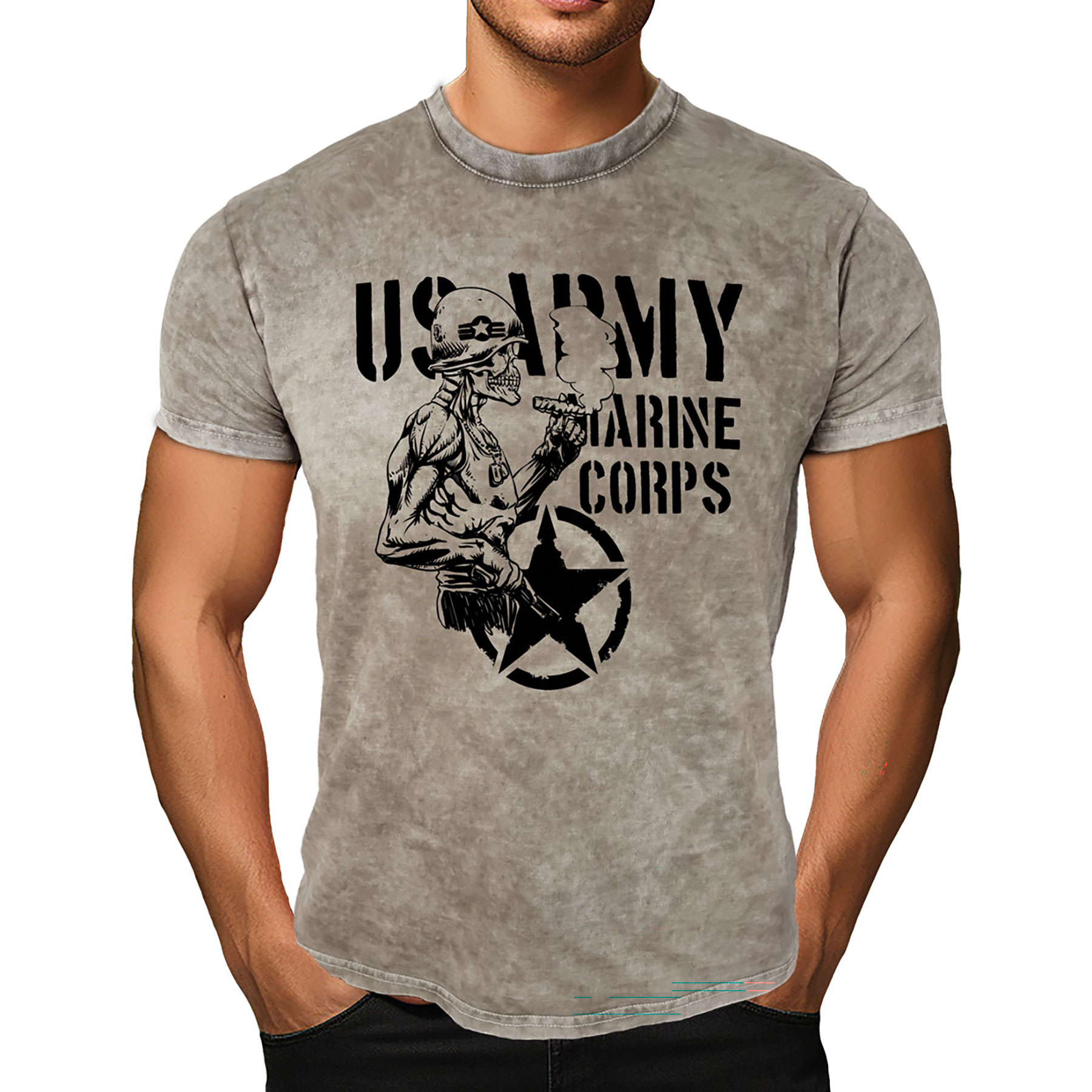 GASOLINE Bandit T-Shirt US Army Marine Corbs Farbe Husky Ash