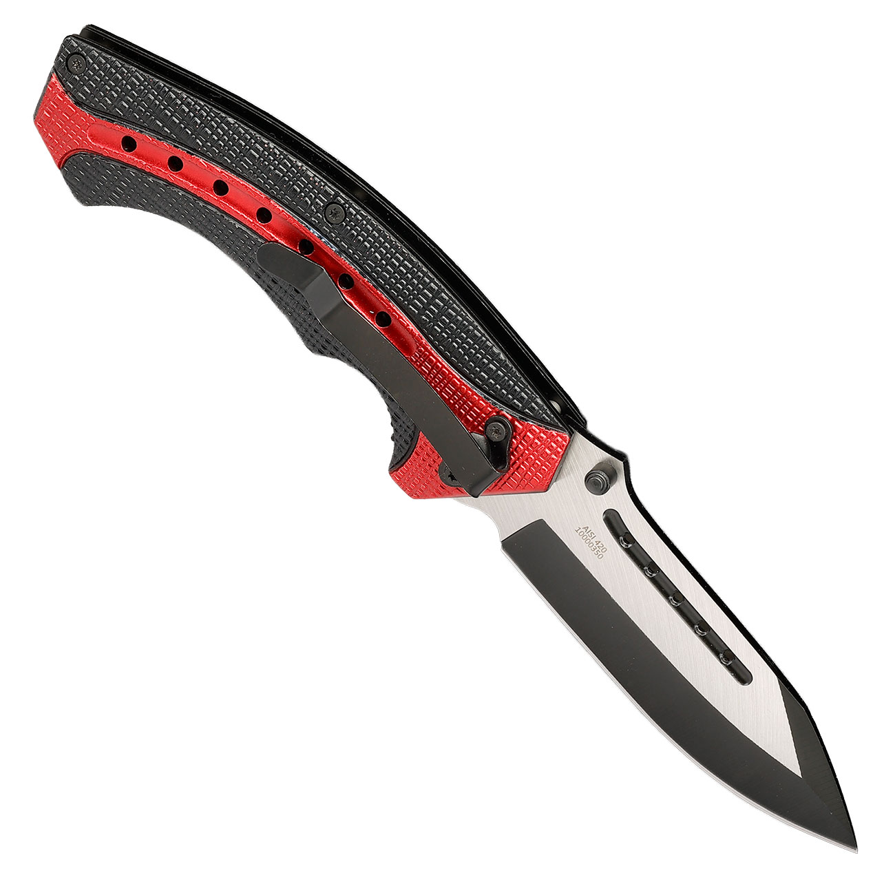 CJH Einhandmesser schwarz rot mit Aluminium-Griff Bild 1