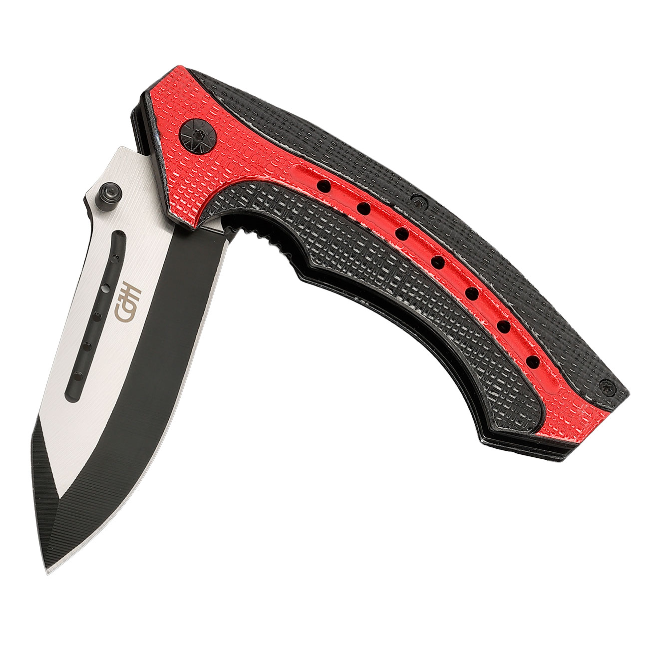 CJH Einhandmesser schwarz rot mit Aluminium-Griff Bild 2
