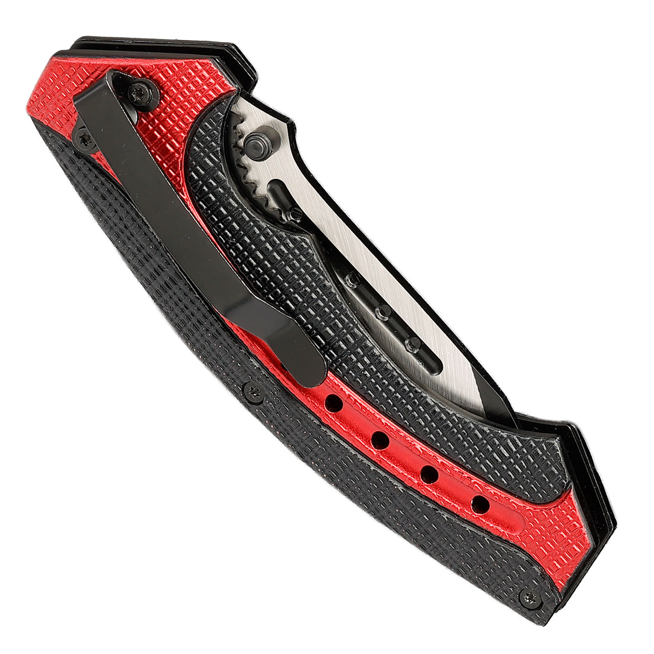 CJH Einhandmesser schwarz rot mit Aluminium-Griff Bild 4