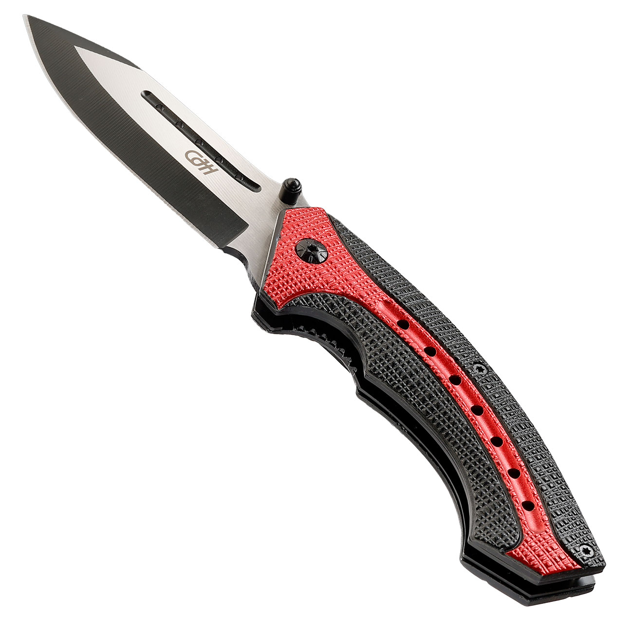 CJH Einhandmesser schwarz rot mit Aluminium-Griff Bild 5