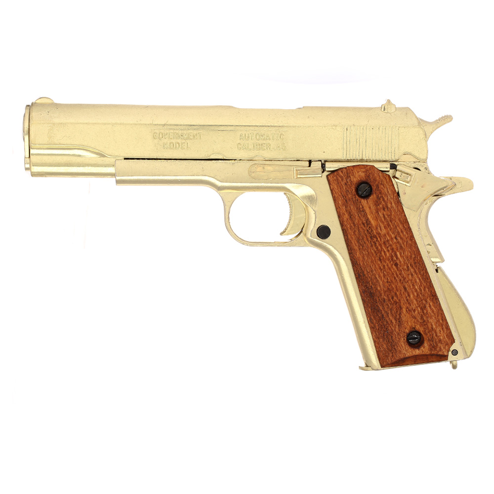 Dekowaffe 45er Colt Government M191A1 goldfinish Holzgriffschalen