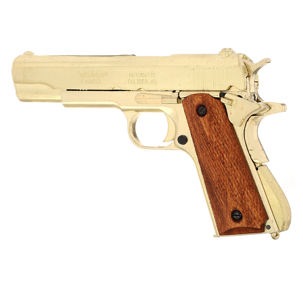 Dekowaffe 45er Colt Government M191A1 goldfinish Holzgriffschalen Bild 2