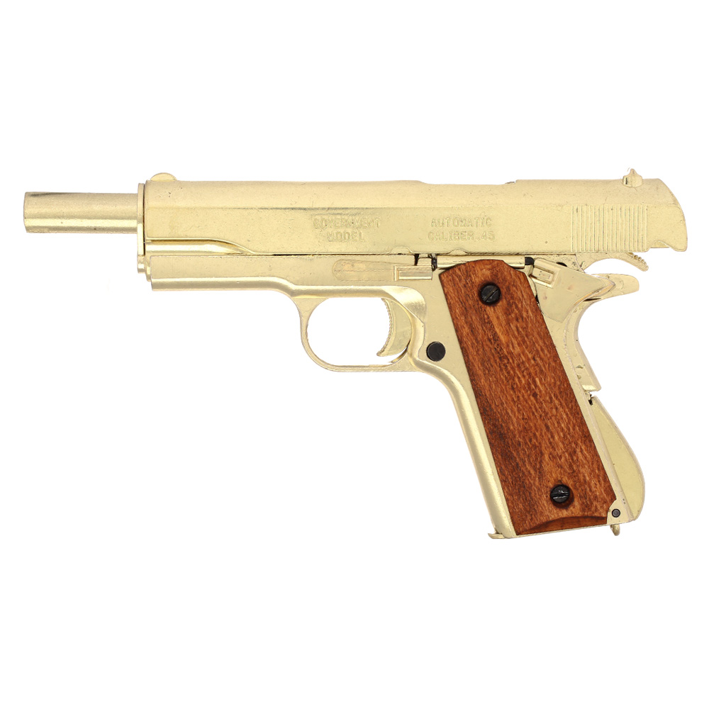Dekowaffe 45er Colt Government M191A1 goldfinish Holzgriffschalen Bild 4