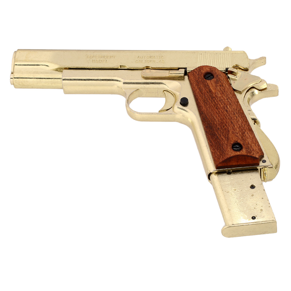 Dekowaffe 45er Colt Government M191A1 goldfinish Holzgriffschalen Bild 6