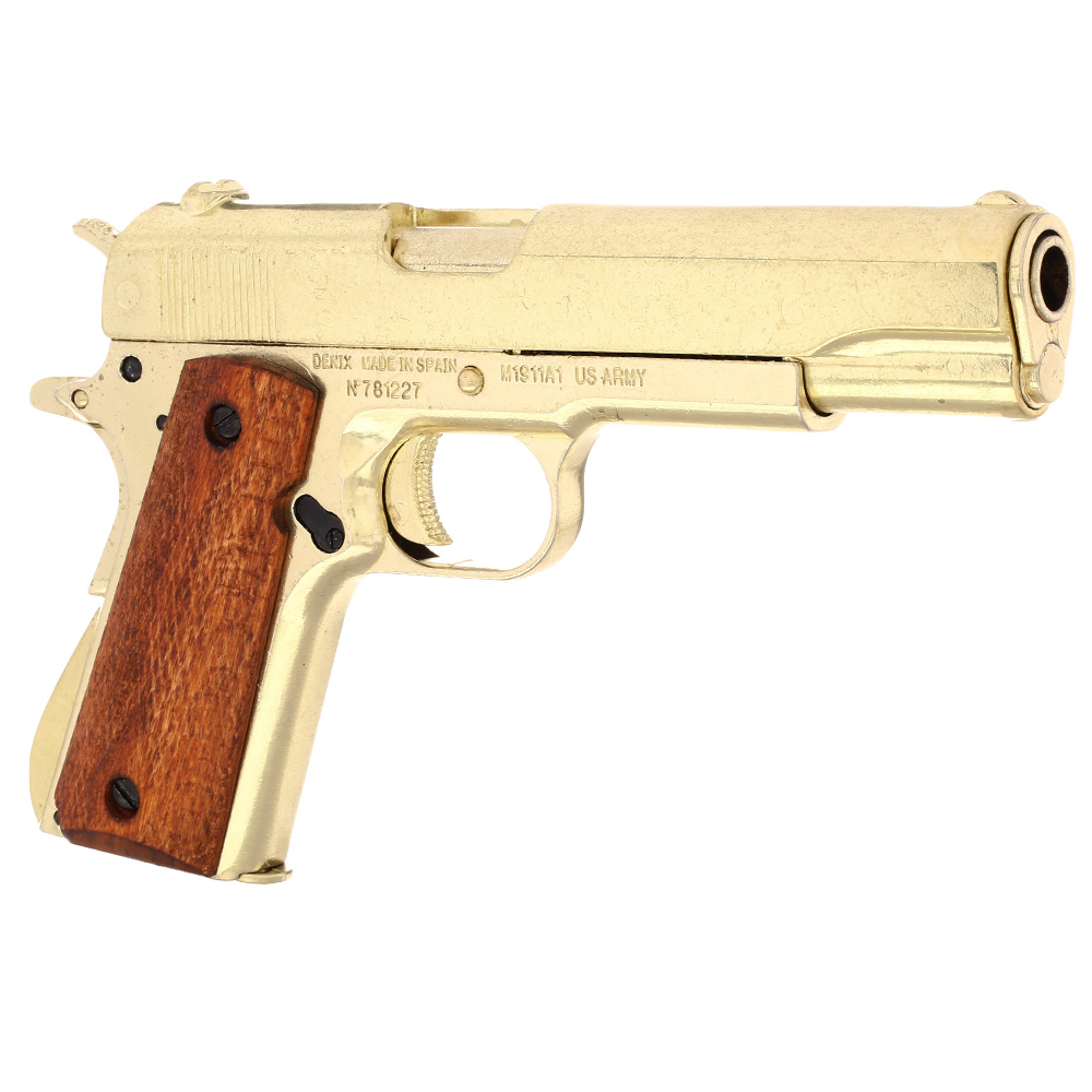 Dekowaffe 45er Colt Government M191A1 goldfinish Holzgriffschalen Bild 8