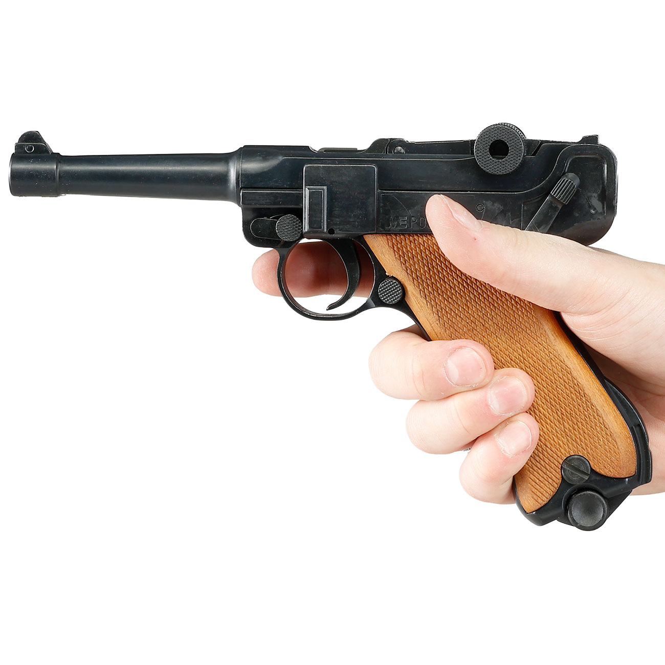 ME Modell P08 Parabellum Vollmetall Dekopistole WWII br�niert mit Holzgriffschalen Bild 5