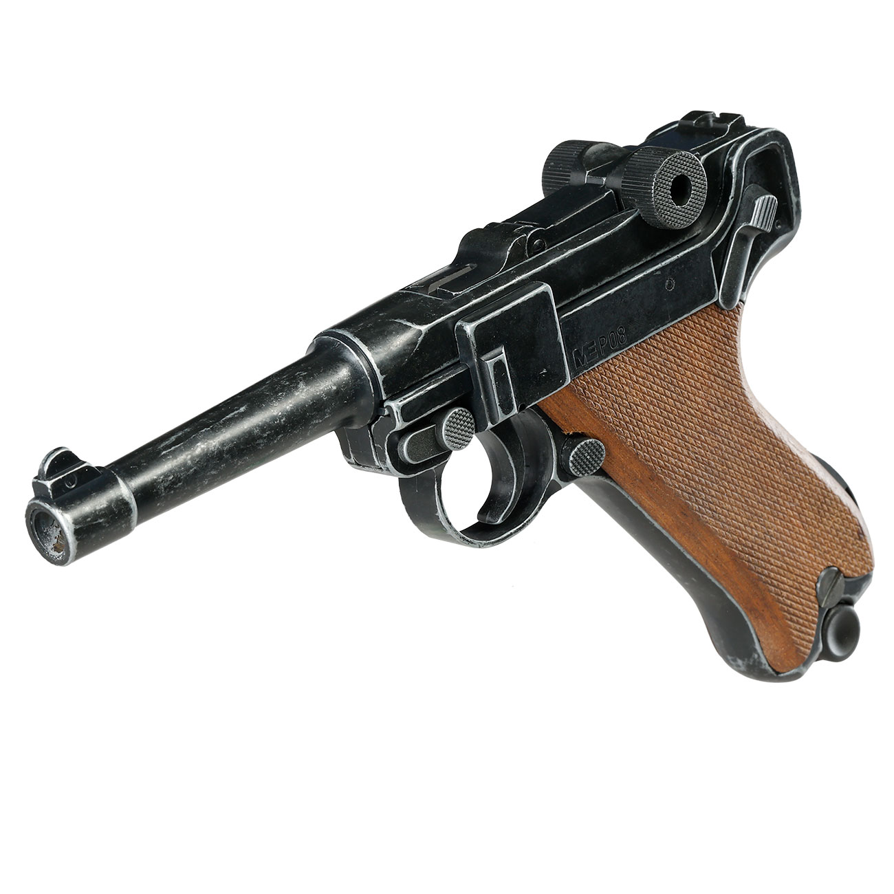 ME Modell P08 Parabellum Vollmetall Dekopistole WWII antik-look mit Holzgriffschalen Bild 11