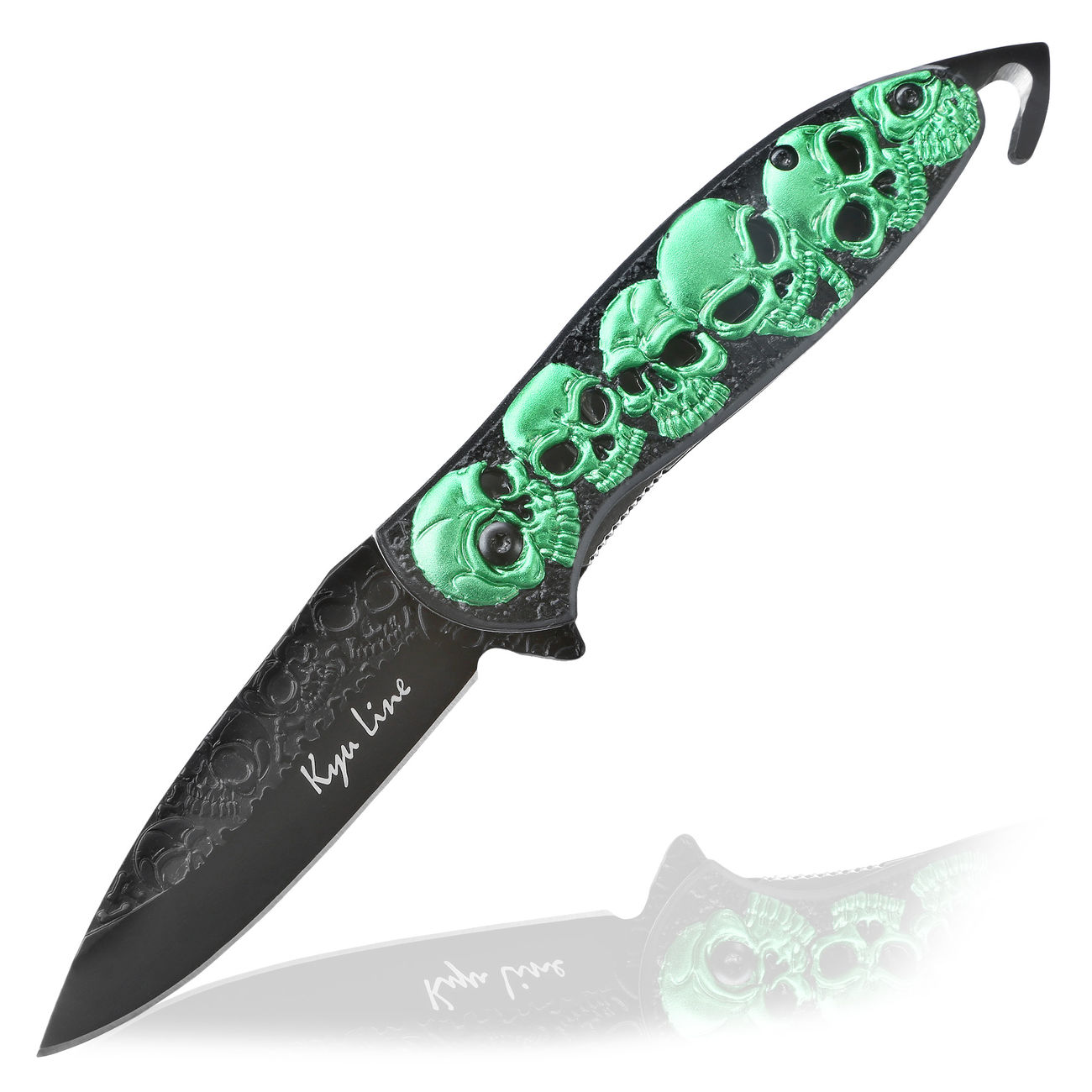 Kyu Line Einhandmesser Totenkopf grün