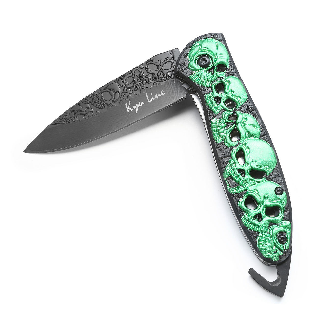 Kyu Line Einhandmesser Totenkopf grün Bild 1