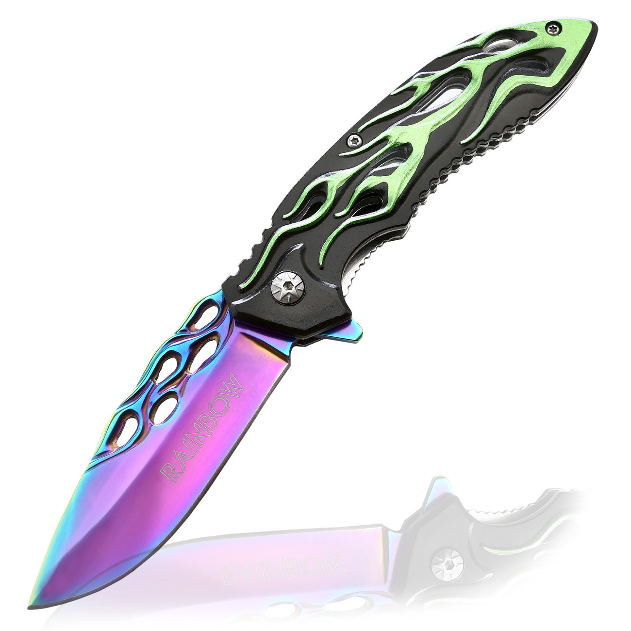 Einhandmesser Green Fire rainbow