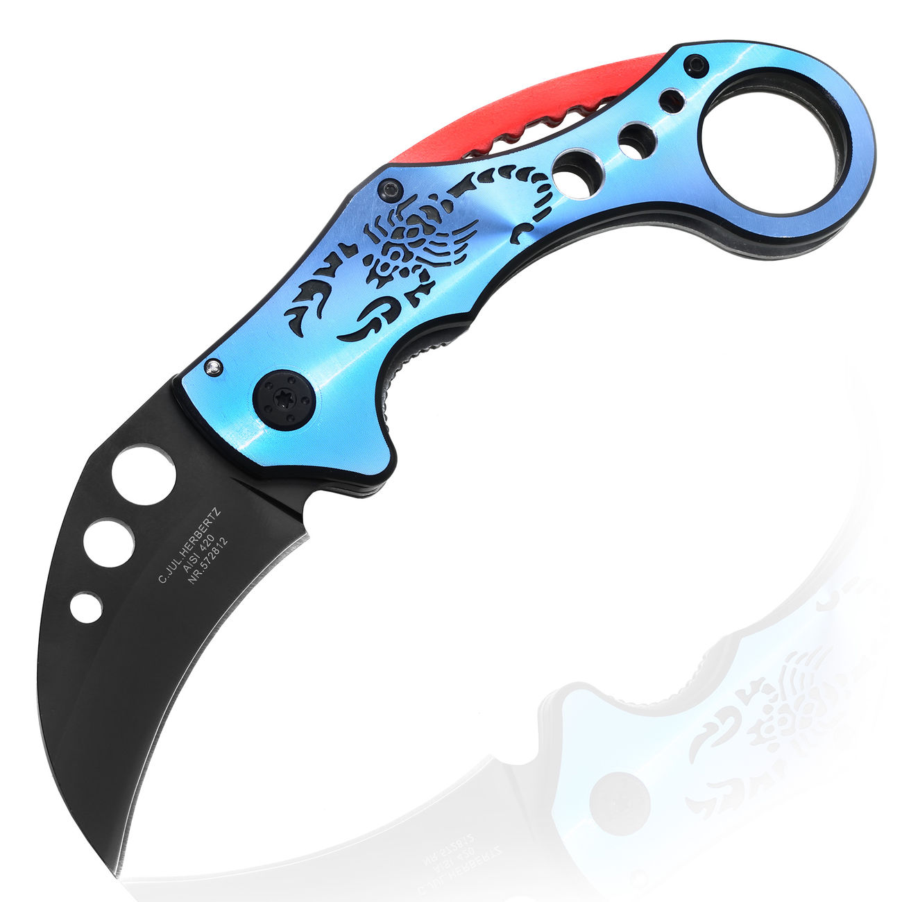 Herbertz Karambit Messer rostfreier Stahl dreidimensionale Optik Sensenmann 