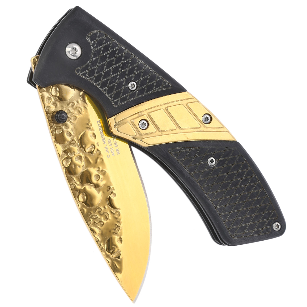Herbertz Einhandmesser Totenkopf schwarz / gold Bild 3