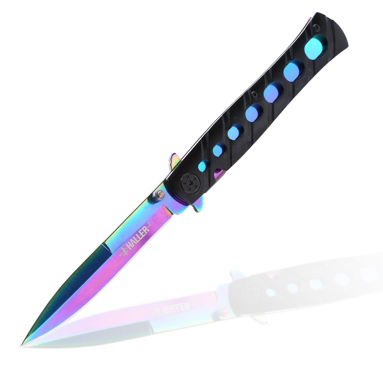 Haller Einhandmesser Stiletto rainbow/schwarz