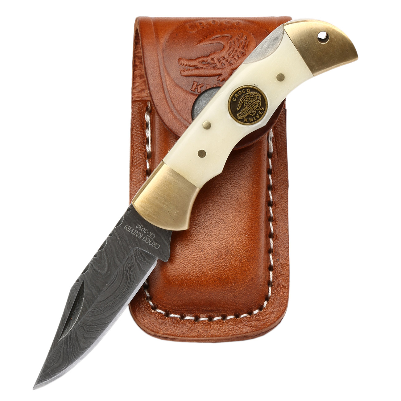 Croco Damast Taschenmesser Damascus 9 inkl. Lederetui Bild 4