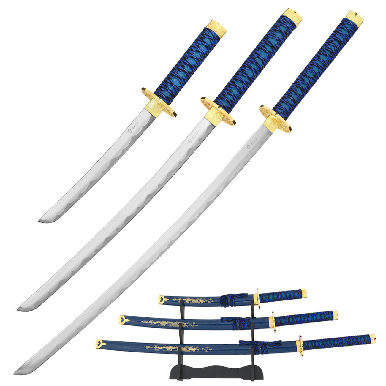 Tole 10 Imperial Schwertset Golden Dragon 3-teilig inkl. Stnder blau