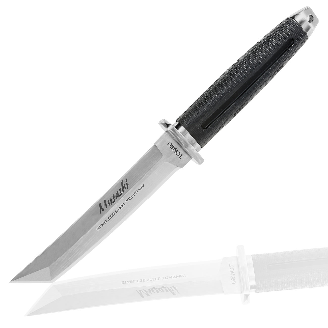 Tokisu Taktisches Messer Musashii Tantoklinge silber/schwarz inkl. Gürtelscheide und Box