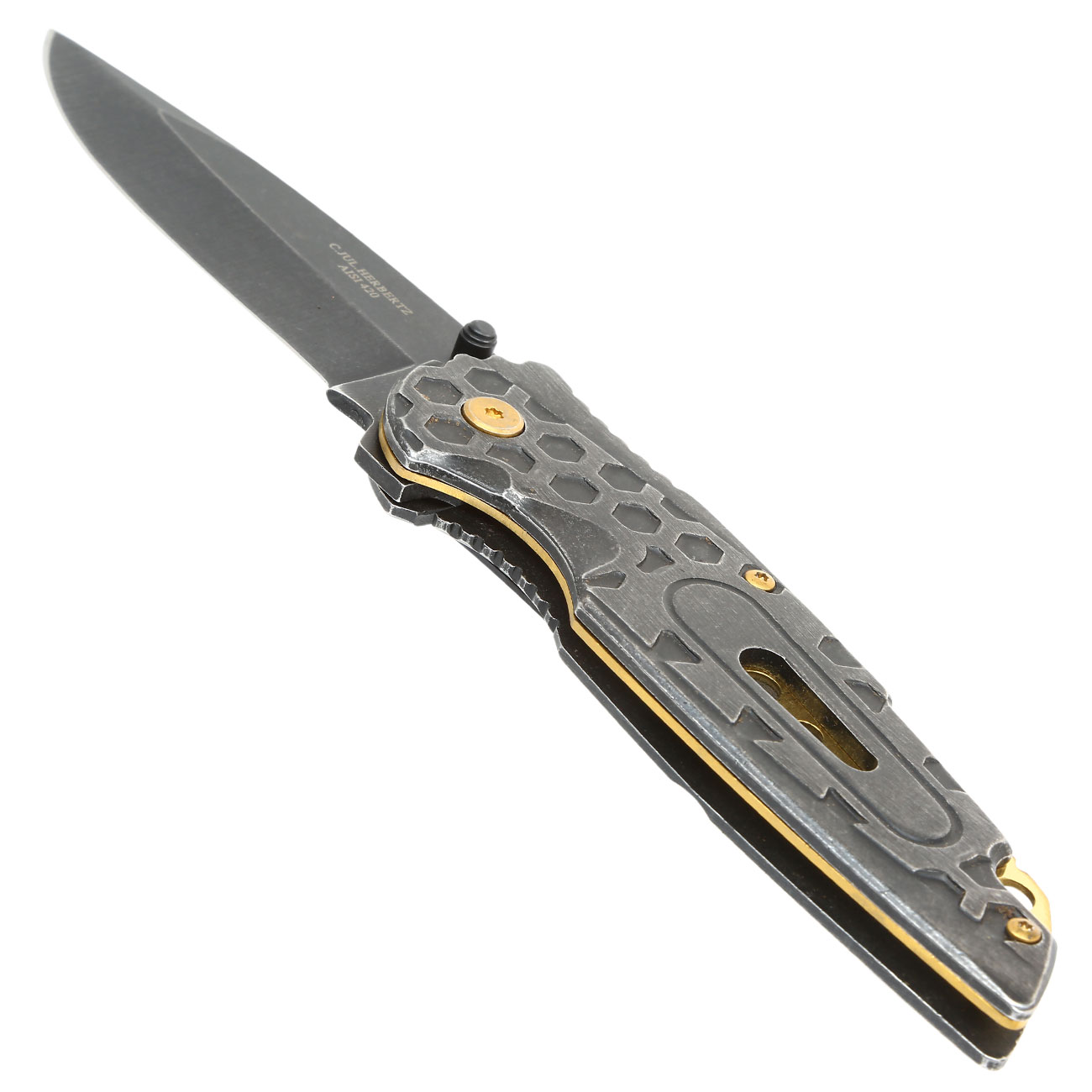 Herbertz Einhandmesser stonewashed metallic grau/messingfarben inkl. Grtelclip Bild 2