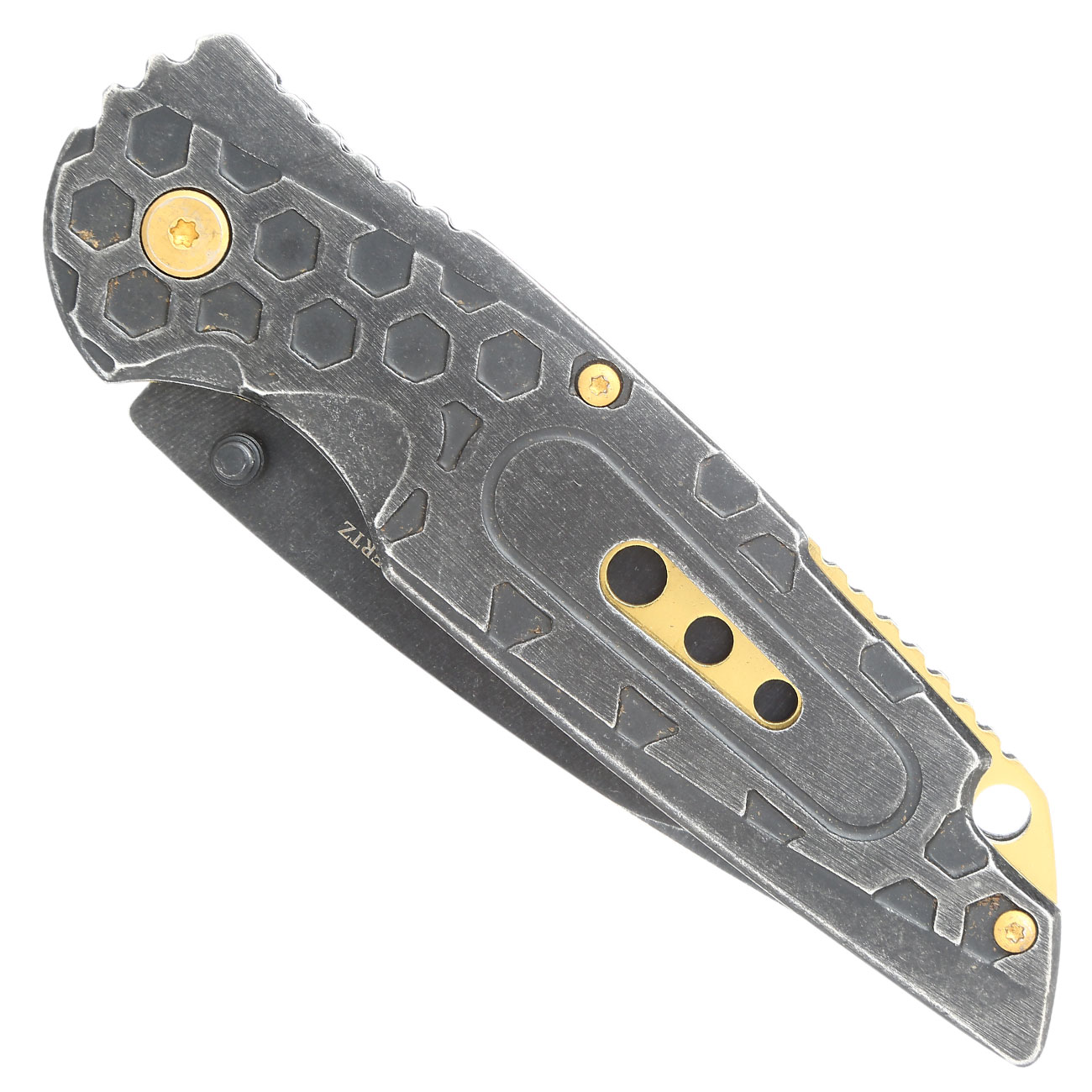 Herbertz Einhandmesser stonewashed metallic grau/messingfarben inkl. Grtelclip Bild 4