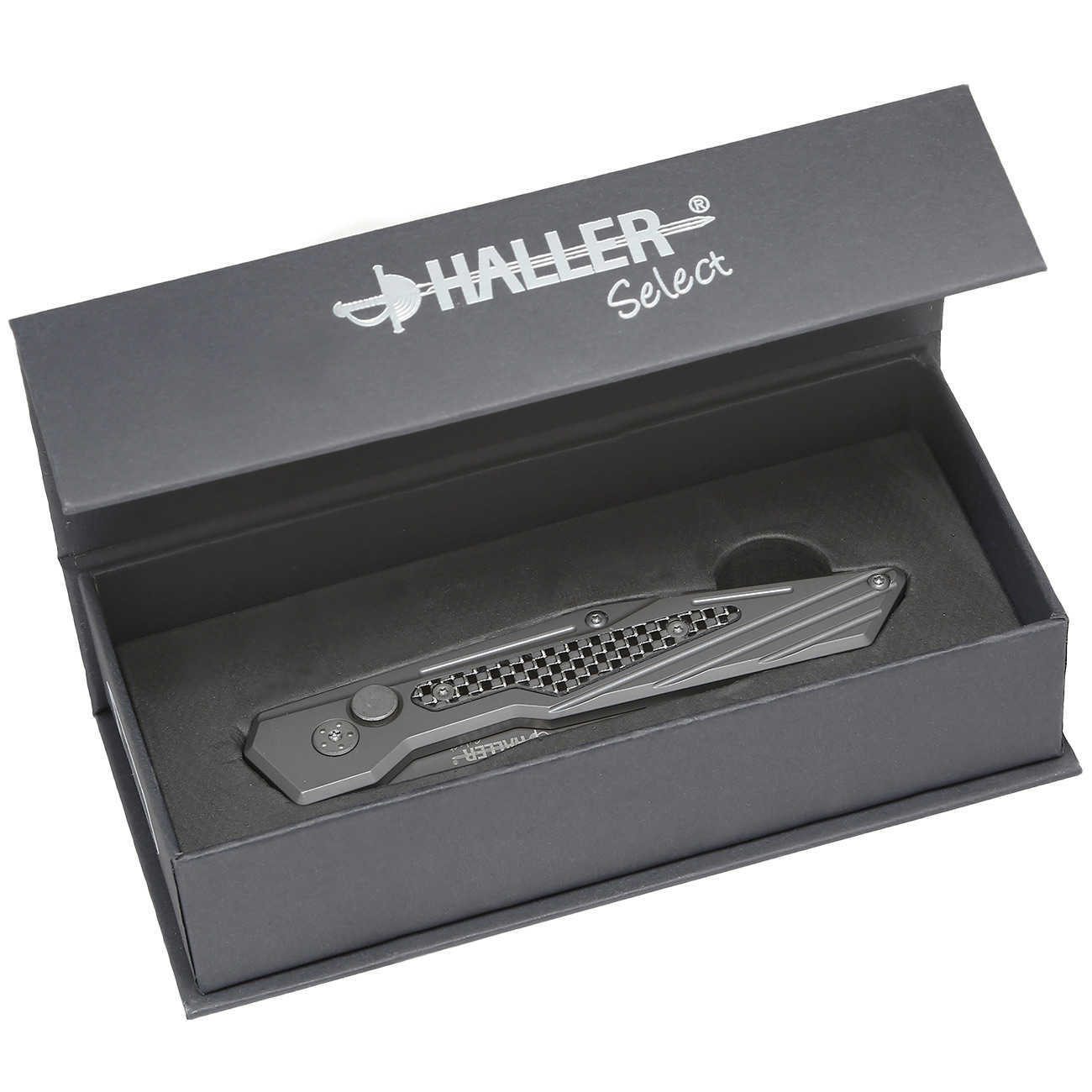 Haller Select Springmesser Silfri titanbeschichtet mit Gürtelclip u. Geschenkbox Bild 1