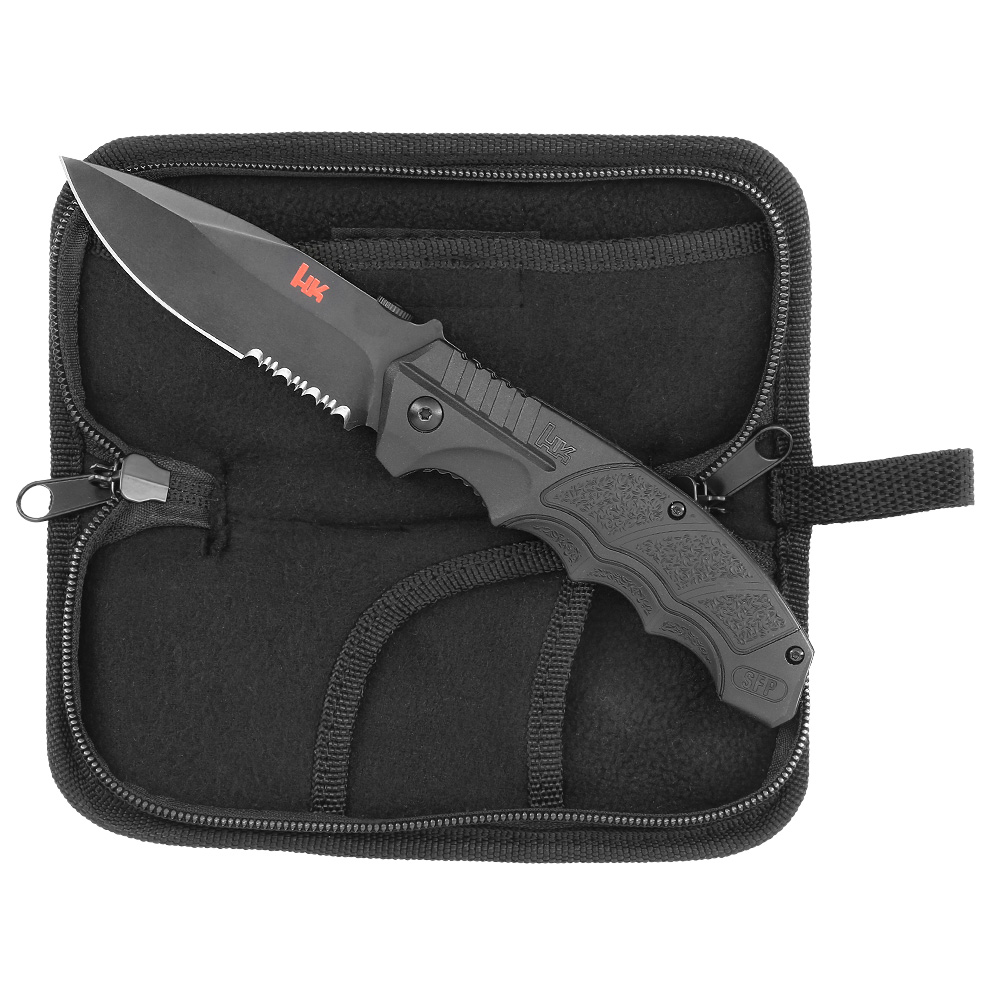 Heckler & Koch Einhandmesser SFP Tactical Folder All Black Sgezahnung inkl. Grtelclip und Nylonetui Bild 3