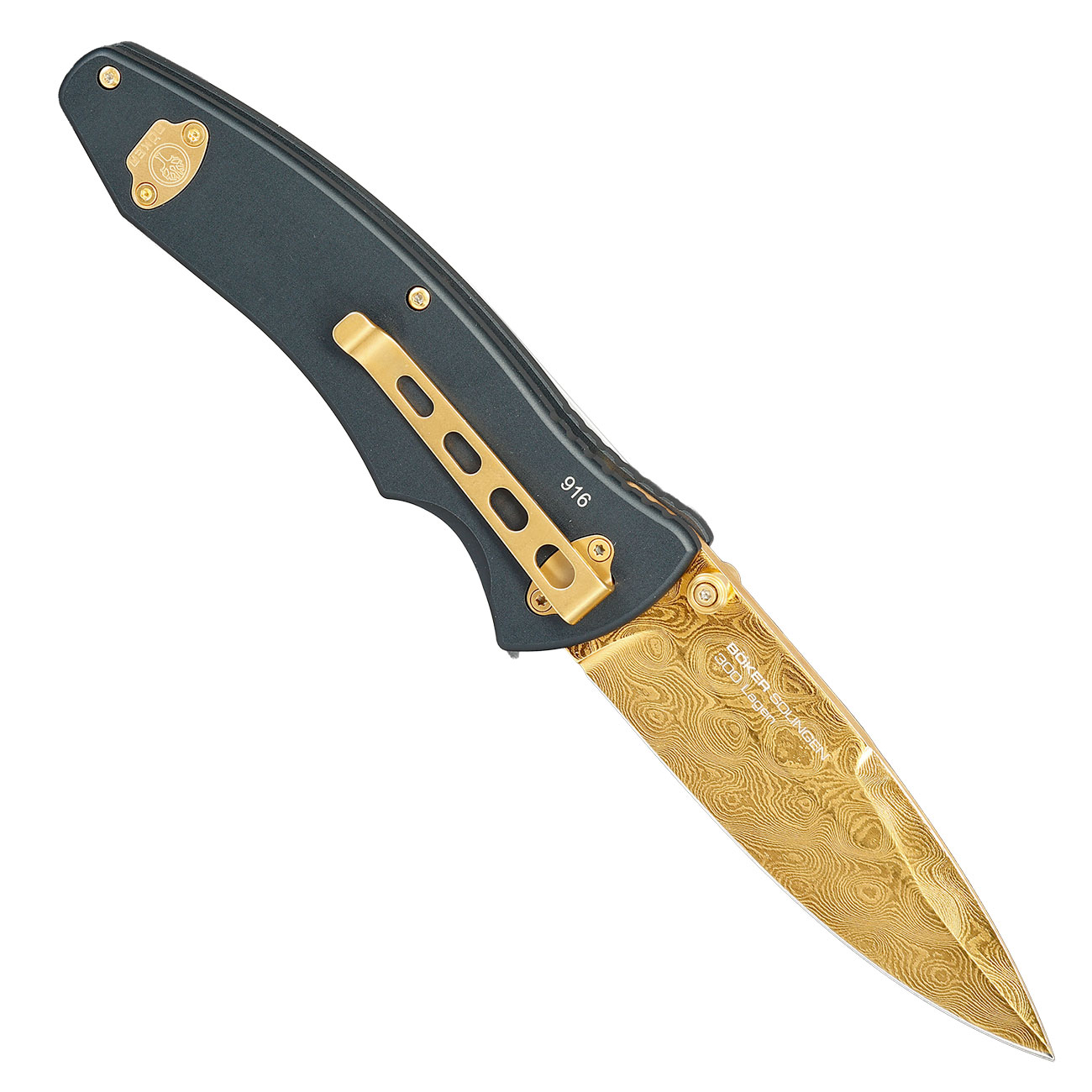 B�ker Tirpitz Damast Gold Sammlermesser Bild 1
