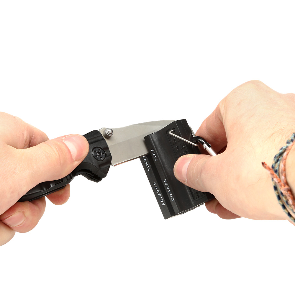 Black Ice Messerschärfer 2 in 1 mit Kugelkette für Messer und Scheren schwarz 