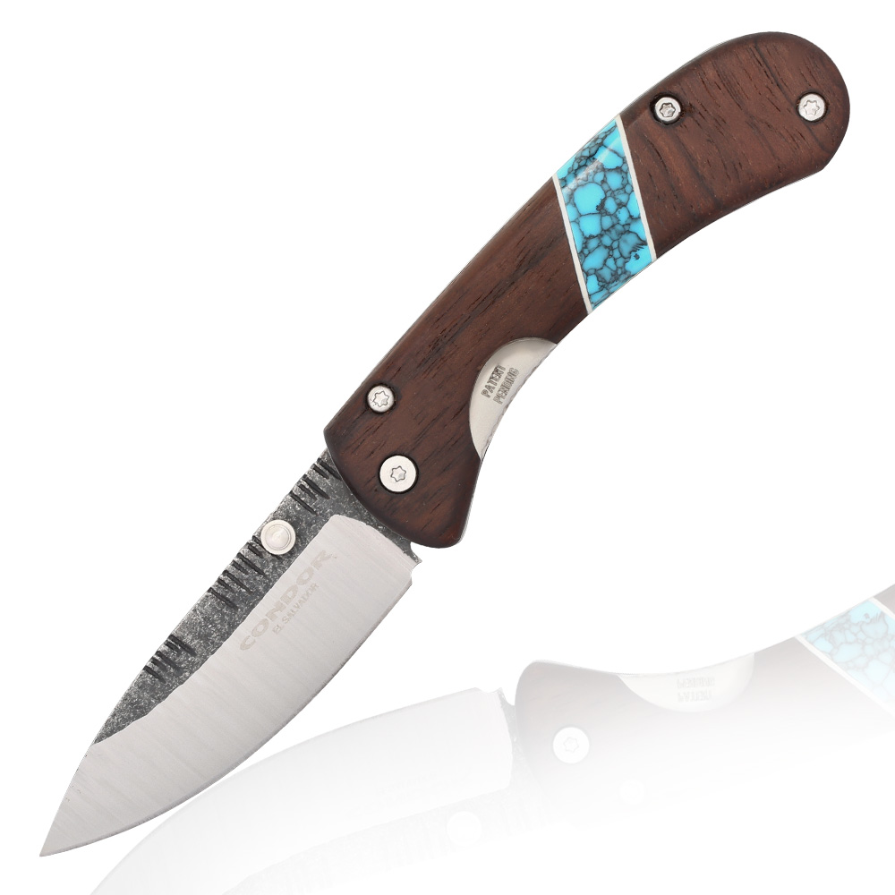 Condor Einhandmesser Blue River Hunter Folder Walnussholzgriffschalen silber/braun