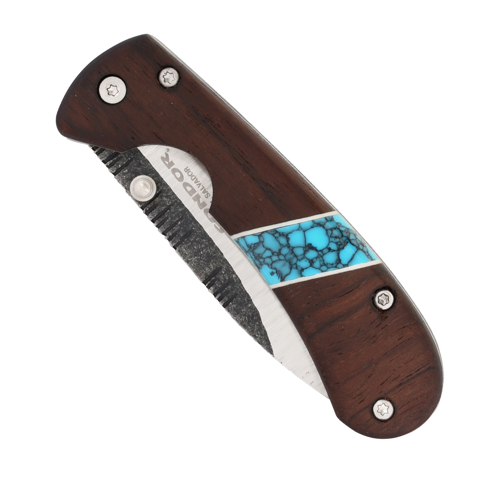 Condor Einhandmesser Blue River Hunter Folder Walnussholzgriffschalen silber/braun Bild 4