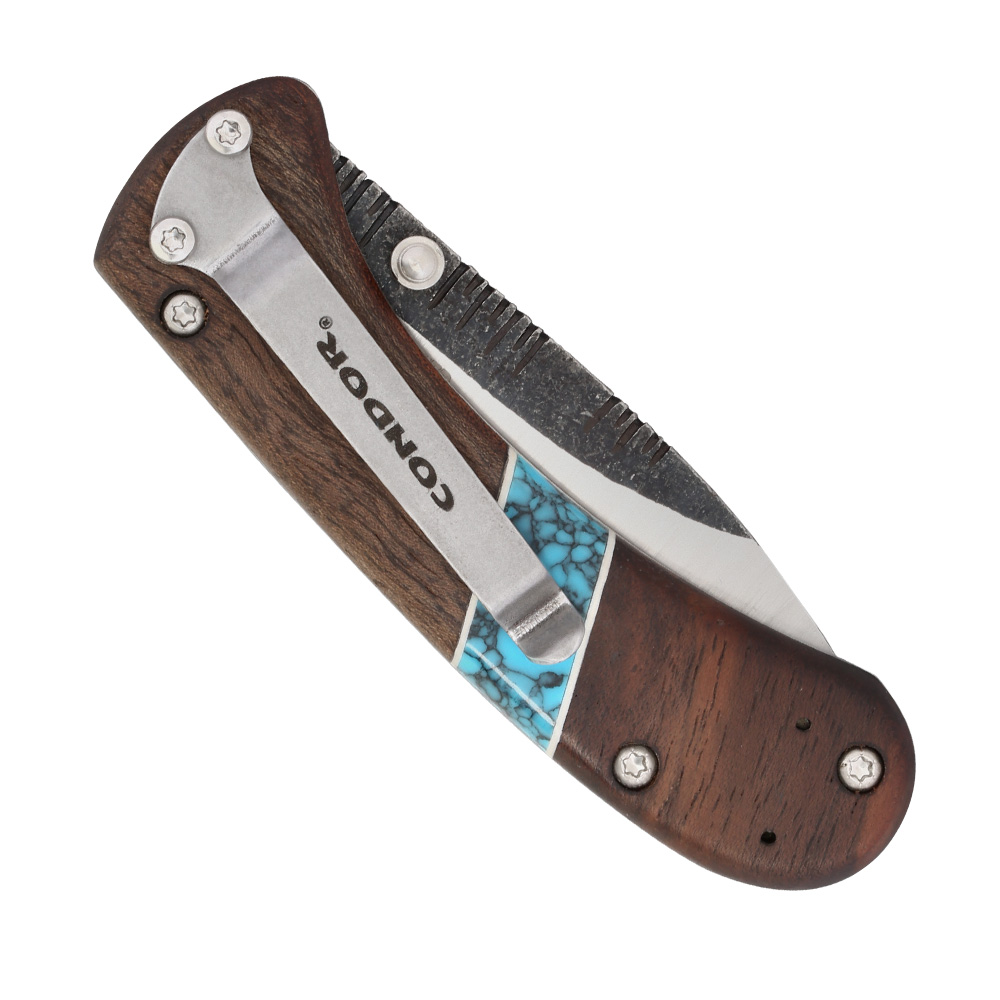 Condor Einhandmesser Blue River Hunter Folder Walnussholzgriffschalen silber/braun Bild 5