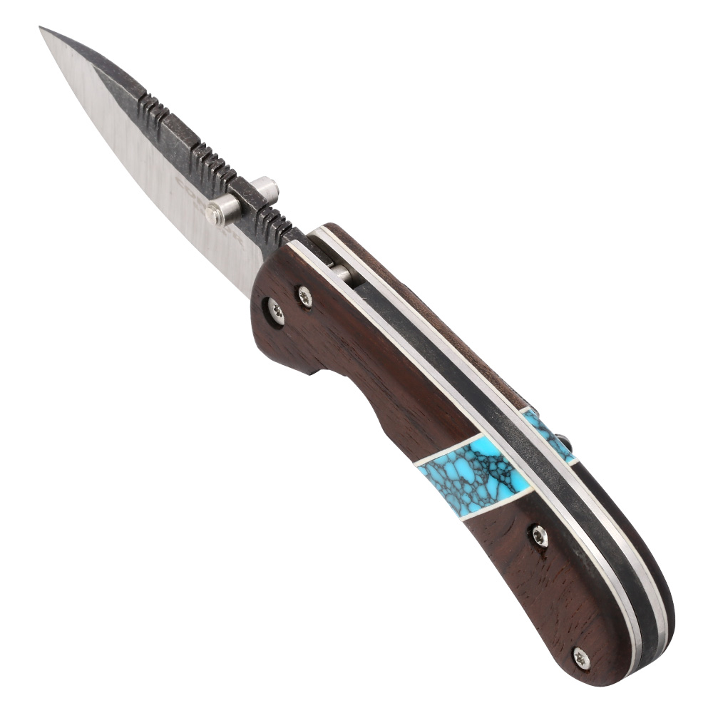 Condor Einhandmesser Blue River Hunter Folder Walnussholzgriffschalen silber/braun Bild 6