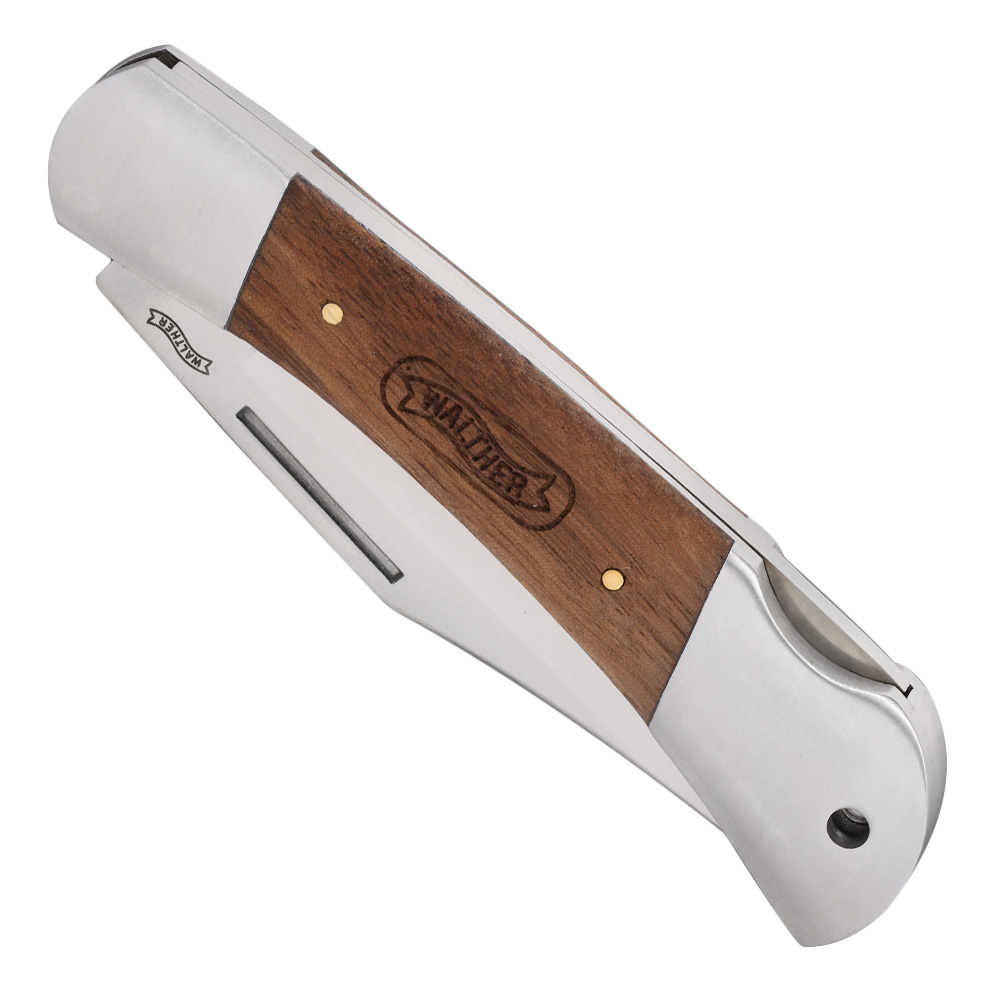 Walther Taschenmesser Classic Clip 2 Echtholzeinlagen inkl. Leder-Grteletui silber/braun Bild 1